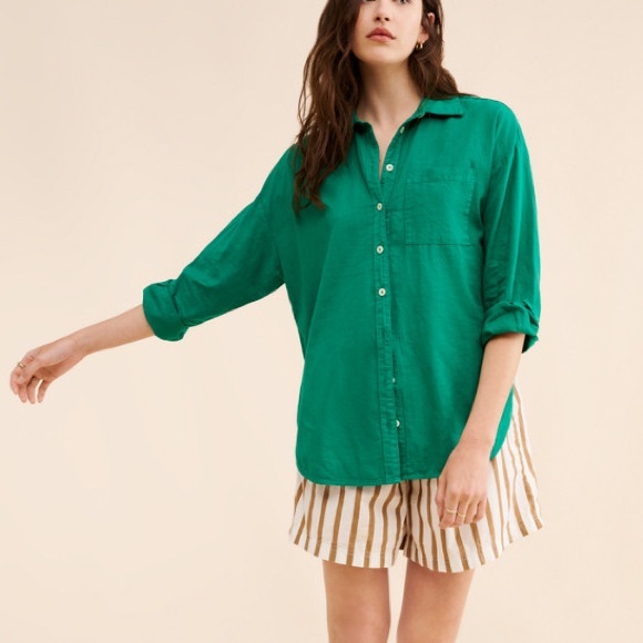 Maeve green linen cotton bennet relaxed fit button down shirt - Picture 3 of 11